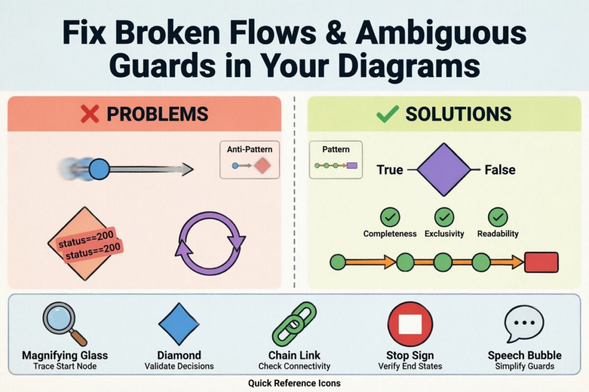 Solución de problemas: Corrección de flujos rotos y condiciones ambiguas en sus diagramas Solución de problemas: Corrección de flujos rotos y condiciones ambiguas en sus diagramas