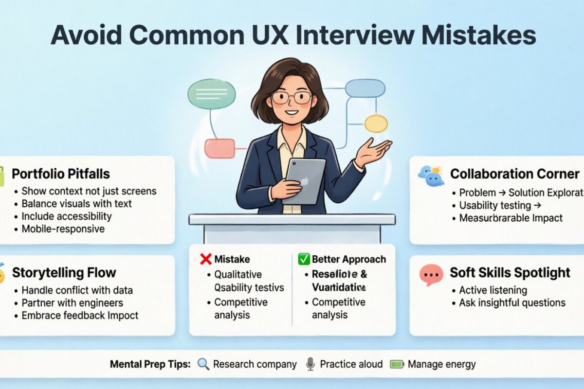 Guía de Diseño de Experiencia de Usuario: Evitando Errores Comunes en Entrevistas de UX que Te Pueden Costar el Trabajo Guía de Diseño de Experiencia de Usuario: Evitando Errores Comunes en Entrevistas de UX que Te Pueden Costar el Trabajo