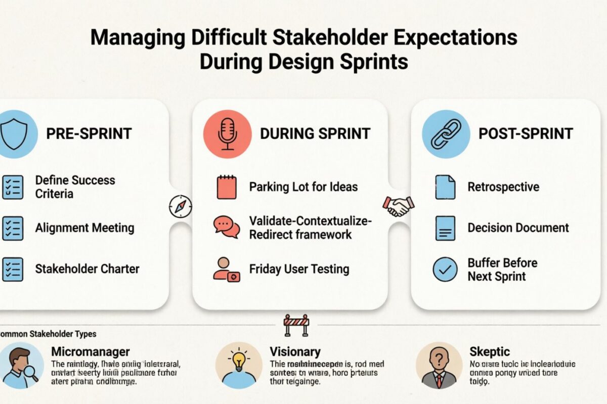 Guide de conception UX : Gérer les attentes difficiles des parties prenantes lors des sprints de conception Guide de conception UX : Gérer les attentes difficiles des parties prenantes lors des sprints de conception