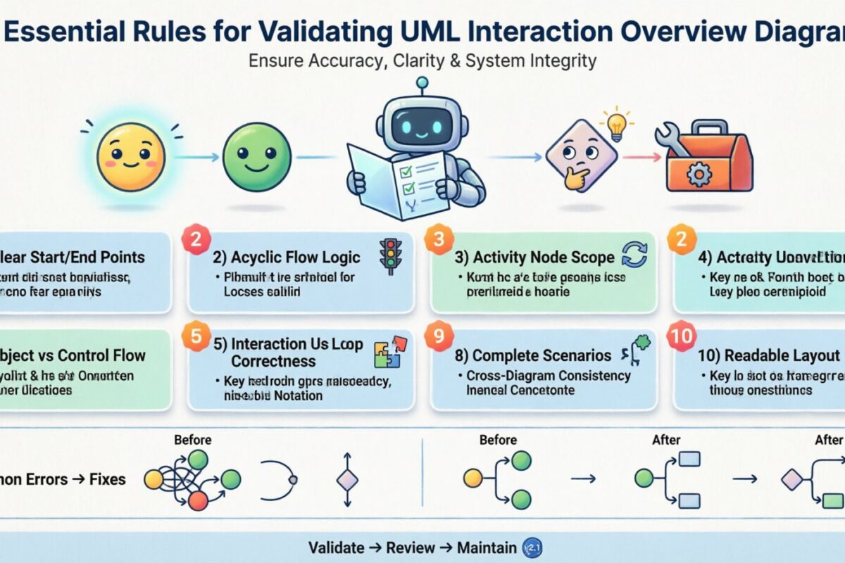 चेकलिस्ट: अपने UML इंटरैक्शन ओवरव्यू डायग्राम के मान्यता के लिए 10 आवश्यक नियम चेकलिस्ट: अपने UML इंटरैक्शन ओवरव्यू डायग्राम के मान्यता के लिए 10 आवश्यक नियम