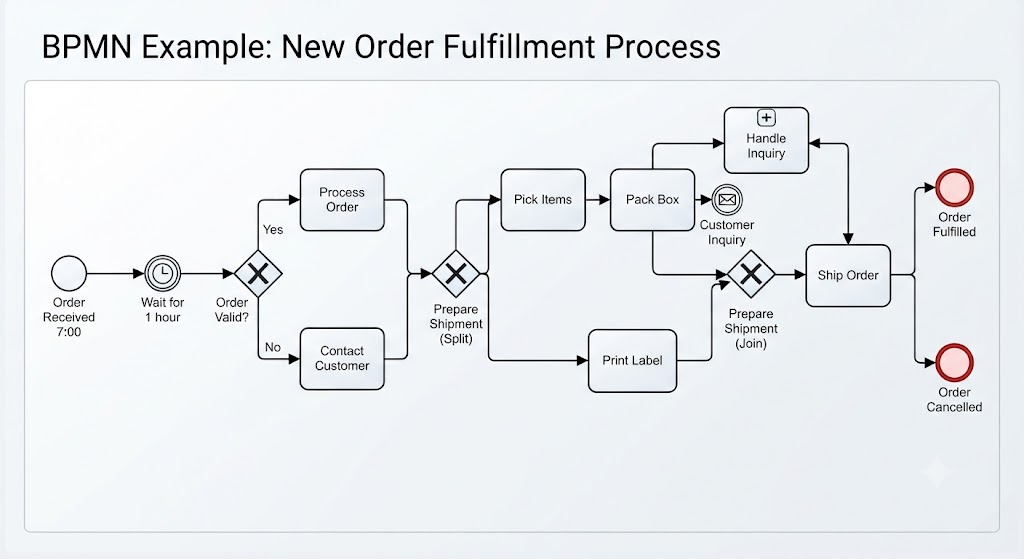 BPMN Exanple: New Order Fulfillment Process